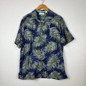 Caribbean Button Up Shirt Mens L 100% Silk Hawaiian Resort Cabana Camp Botanical